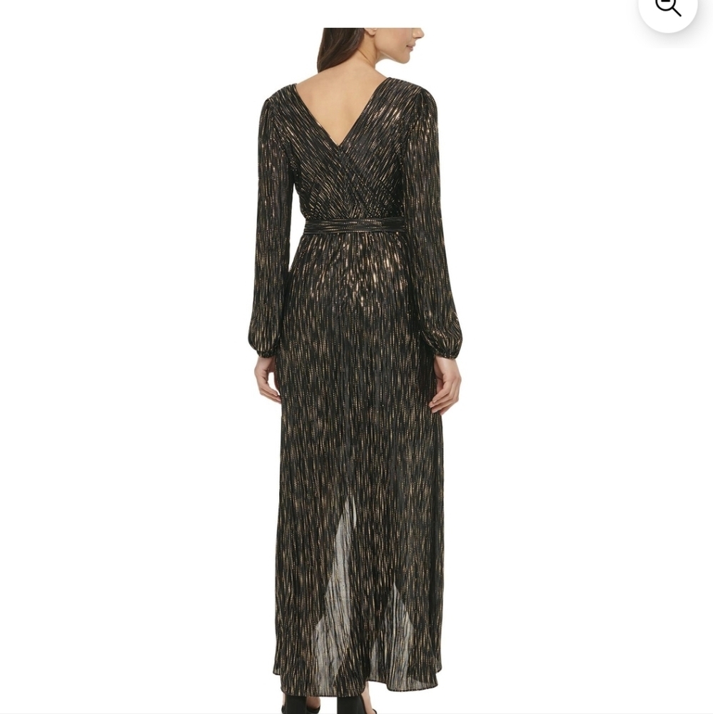 GUESS Womens Sheer Hem Maxi Dress, Black Gold Metallic